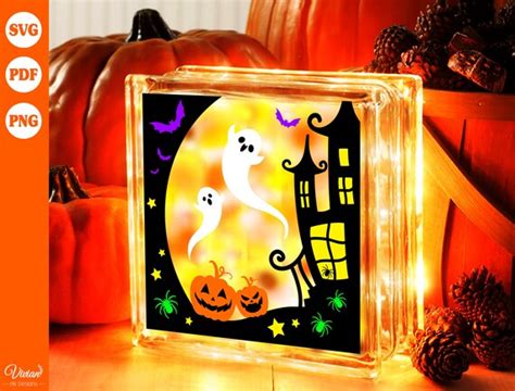 Haunted House Ghost Pumpkin Halloween Sign Glass Block - Etsy