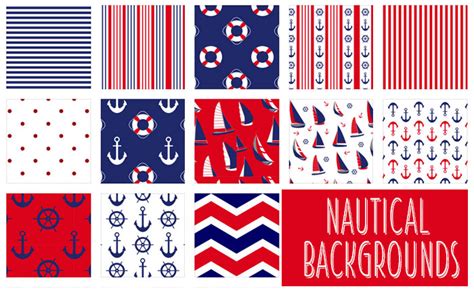 Nautical Backgrounds: 14 Free Patterns in Red, Blue, and White