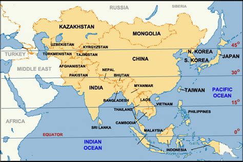 Map Of Asia With Equator - Trudy Ingaberg