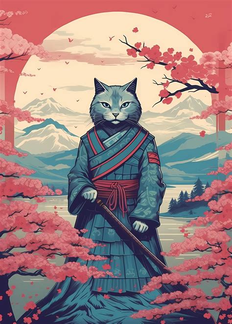 Cat Samurai Japanese Cat S Poster Picture Metal Print Paint By