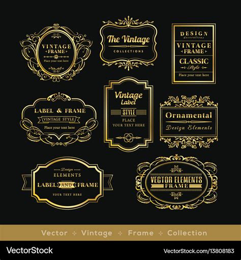 Vinage gold retro logo frame badge design element Vector Image