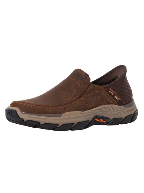 Skechers Slip-ins Leather Trainers - Brown | Standout