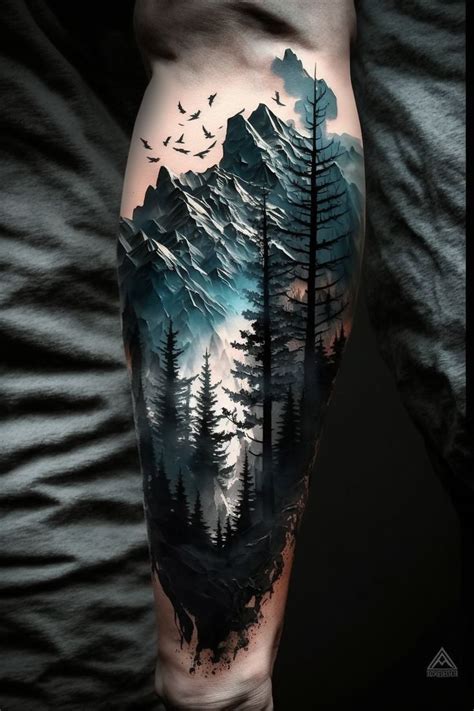 Forest And Mountains Tattoo In Realism On The Forearms Forearm Sleeve