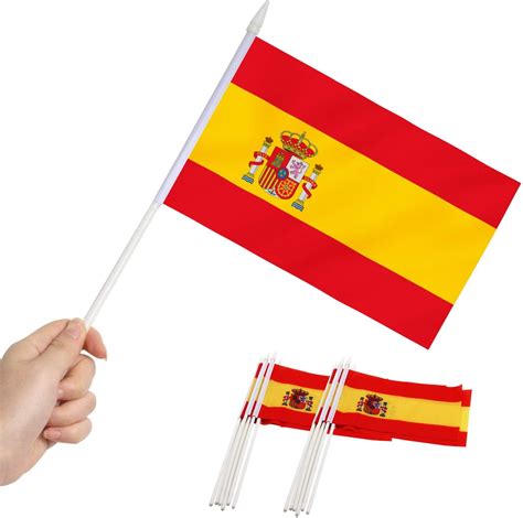 Anley Spain Mini Flag 12 Pack Hand Held Small Miniature Spanish Flags