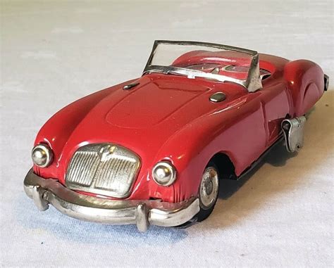 Early Sanshin Japan Tin Litho Wind Up Mga Sports Car Action Toy V Rare