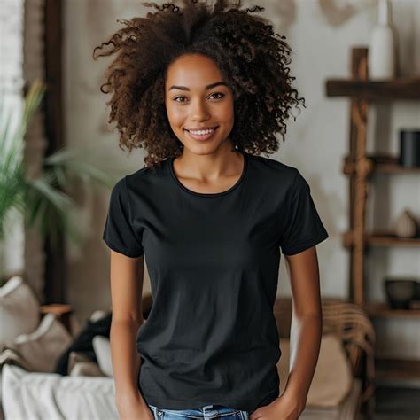 Premium Photo Black Woman In Black T Shirt