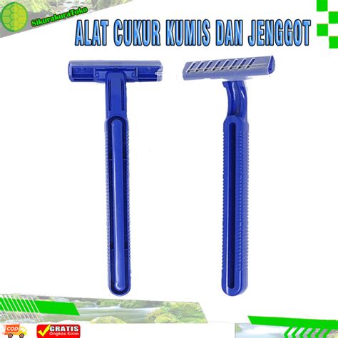 Alat Cukur Kumis Dan Jenggot Biru 2 Mata Pisau Silet Cukuran Alat