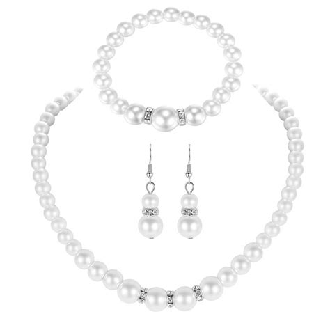 Nuolux 1 Set Pearl Necklace Earring Bracelet Bride Wedding Jewelry Kit