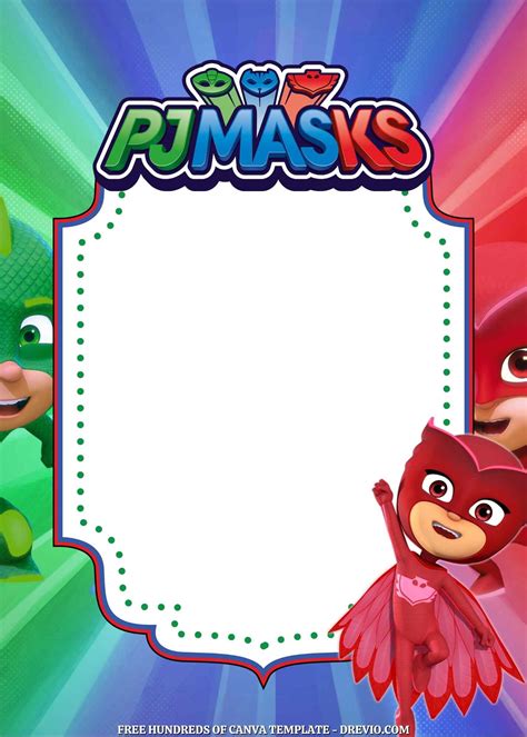 Free PJ Masks Birthday Invitations With Group In The Background