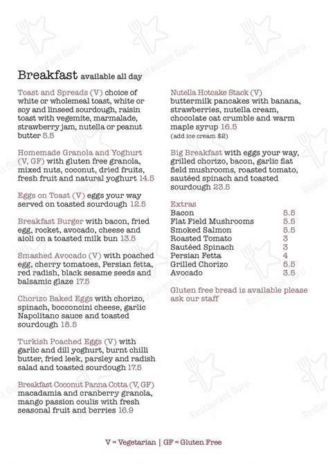 Menu At Twotwo Onetwo Cafe Revesby