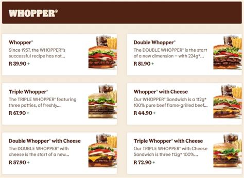 Burger King Menu Prices South Africa