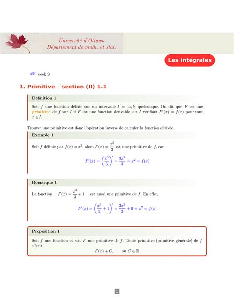 Intégrale prof Cours Les intégrales Université dOttawa Département