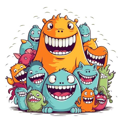 El grupo de monstruos divertidos ilustración vectorial de dibujos