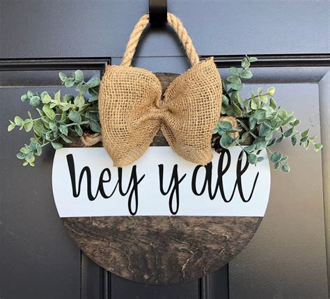 Hello Door Hanger Hey Yall Door Sign Round Door Hanger Etsy