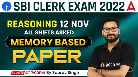 SBI Clerk Pre 2022 Reasoning 12 Nov All Shifts Memory Based Paper