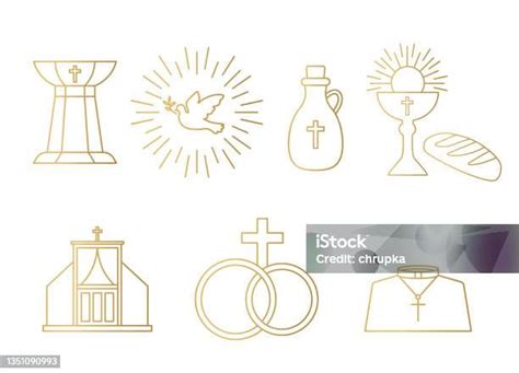 Ilustración De Siete Sacramentos Dorados De Los Iconos De La Iglesia Católica Y Más Vectores