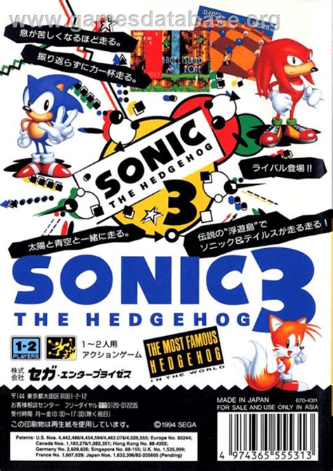 Sonic The Hedgehog 3 Sega Genesis Artwork Box Back