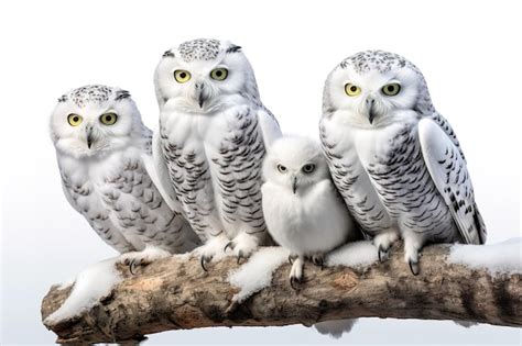 Premium AI Image | Image of family group of snowy owl on the branch on white background Birds ...