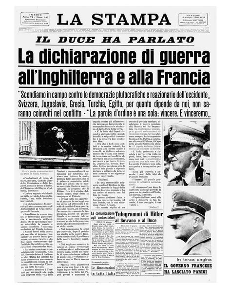 La Stampa Copertina Del Giorno 11 Giugno 1940