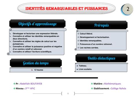 Développement factorisation et identités remarquables Cours et