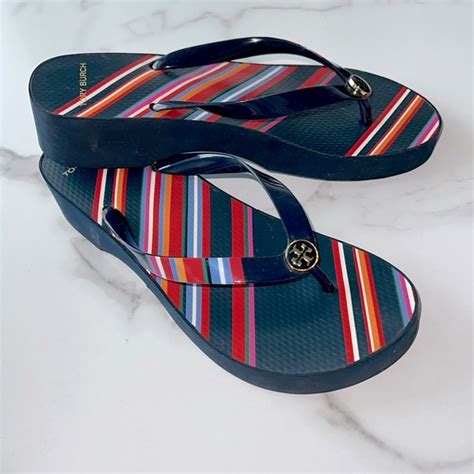 Tory Burch Shoes Tory Burch Womens Cutout Wedge Flipflops Navy