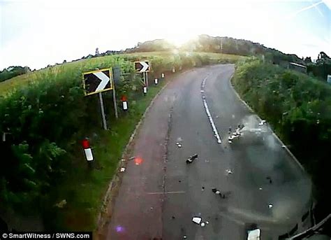 Motorcyclist Hits Pothole Then Veers Across Road And Into Lorry Ripping