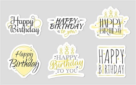 Premium Vector | Set of happy birthday yellow stickers with signs