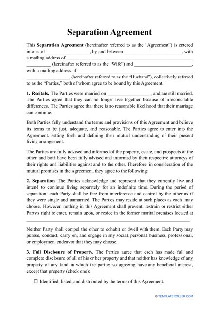 Separation Agreement Template Fill Out Sign Online And Download Pdf