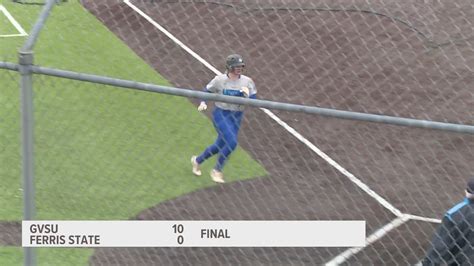 GVSU Softball Dominates Ferris State 10 0 Before Rain Takes Over