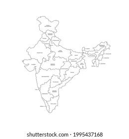 India Country Regions Outline Vector Map Stock Vector Royalty Free