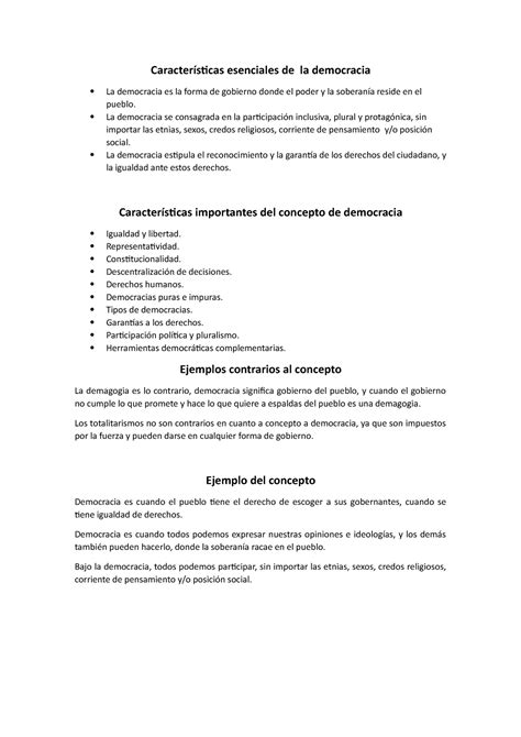 Características esenciales de la democracia La democracia se