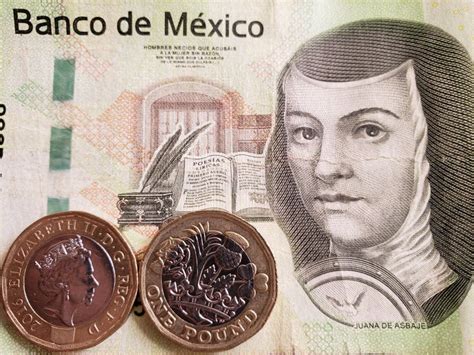 Approach To Mexican Banknote Of 100 Pesos And Coin Of One Sterling