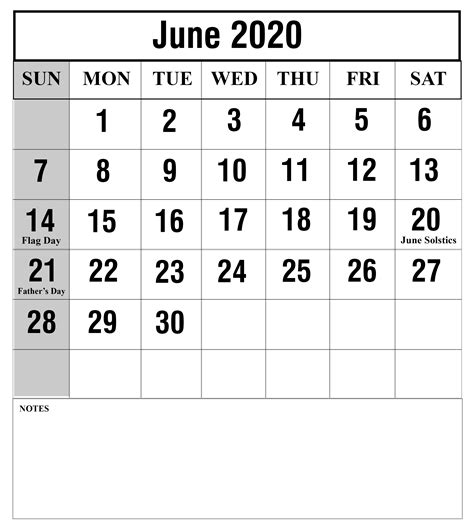 Free Blank June 2020 Monthly Calendar June Calendar Printable