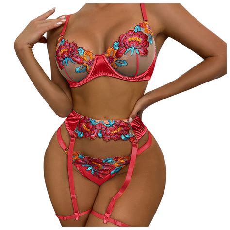 Frehsky Lingerie For Women Women Lace Mesh Floral Heart Embroidery