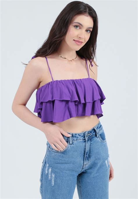 Blusa Cropped Viscolinho Babado Al A Gg