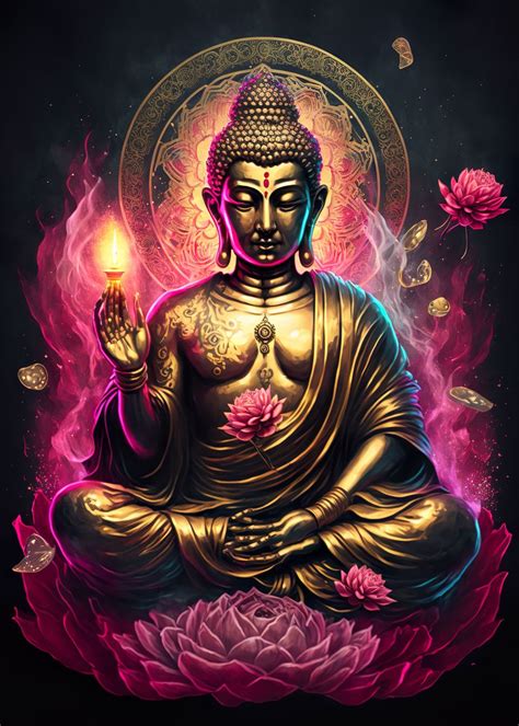 Buddha V14 Poster Picture Metal Print Paint By TESSERACT ART