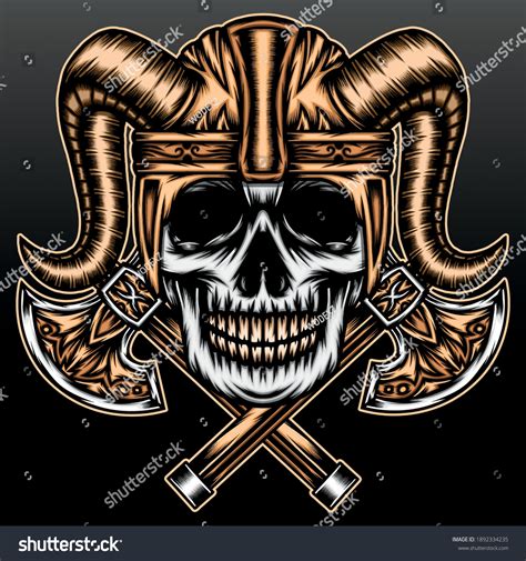 Viking Skull Axe Premium Vector เวกเตอร์สต็อก ปลอดค่าลิขสิทธิ์