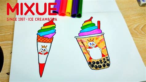 Cara Mudah Menggambar Es Krim Cone Es Krim Boba Mixue Warna Warni