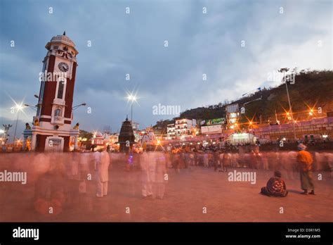 Crowd At Har Ki Pauri And Malviya Dwipa Island River Ganges