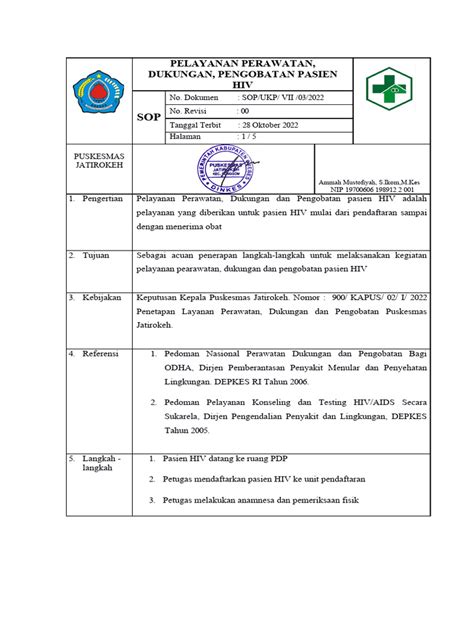 Sop Pelayanan Pdp Pasien Hiv 1 1 Pdf