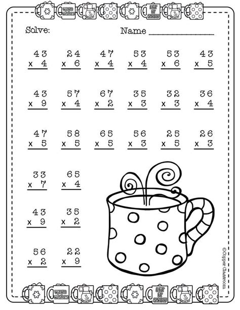 Two Digit Multiplication With Regrouping Winter Themed Fichas De