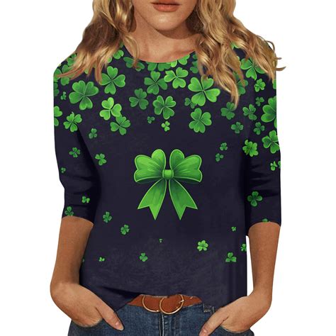 Bdporkas Green Clover Shamrock Saint Patricks Day Shirts Women 3 4