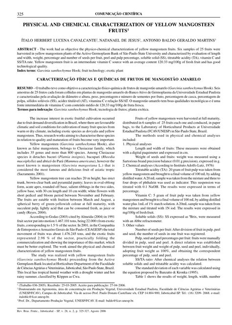 PDF Physical And Chemical Characterization Of Yellow Mangosteen Fruits