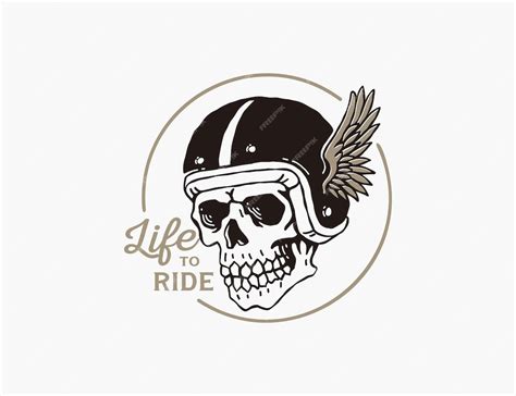 Calavera Con Logo De Casco De Moto Retro Vector Premium