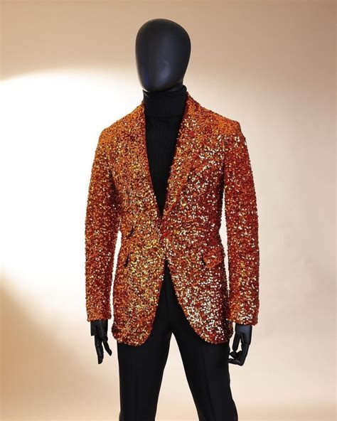 The “Young & Restless” fire orange peak lapel sequin suit by dejian ...