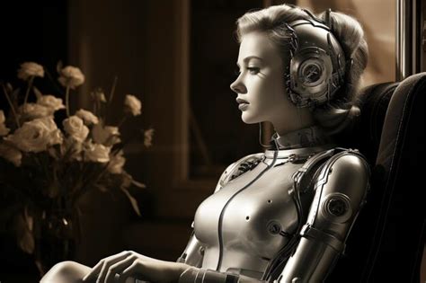 Premium Ai Image Humanoid Robot Woman Sits In A Armchair