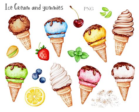 Watercolor Ice Cream Clipart Summer Sweets Clipart Waffle Cone Dessert Yummy Treats Planner