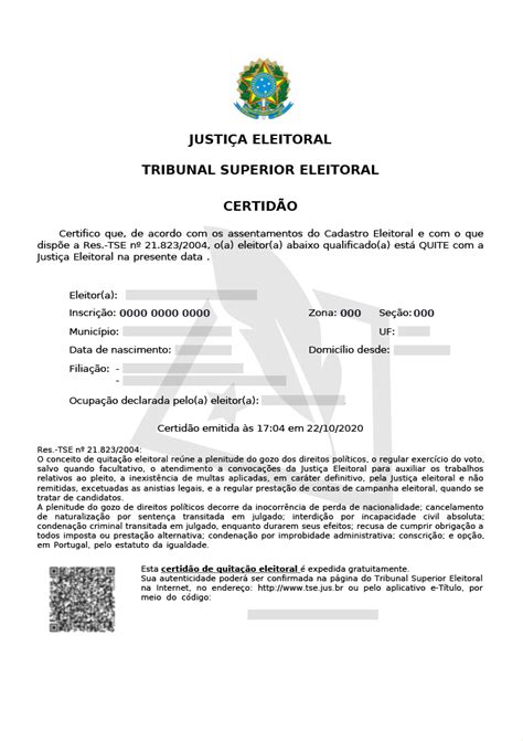 Certid O De Quita O Eleitoral Tse Tribunal Superior Eleitoral