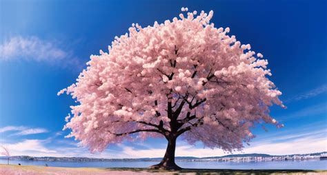 Premium AI Image | Cherry blossom trees under blue sky