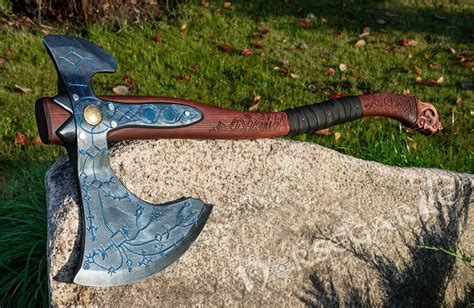 Handforged Leviathan Decorated Replica Axe - Blue | Norsegarde